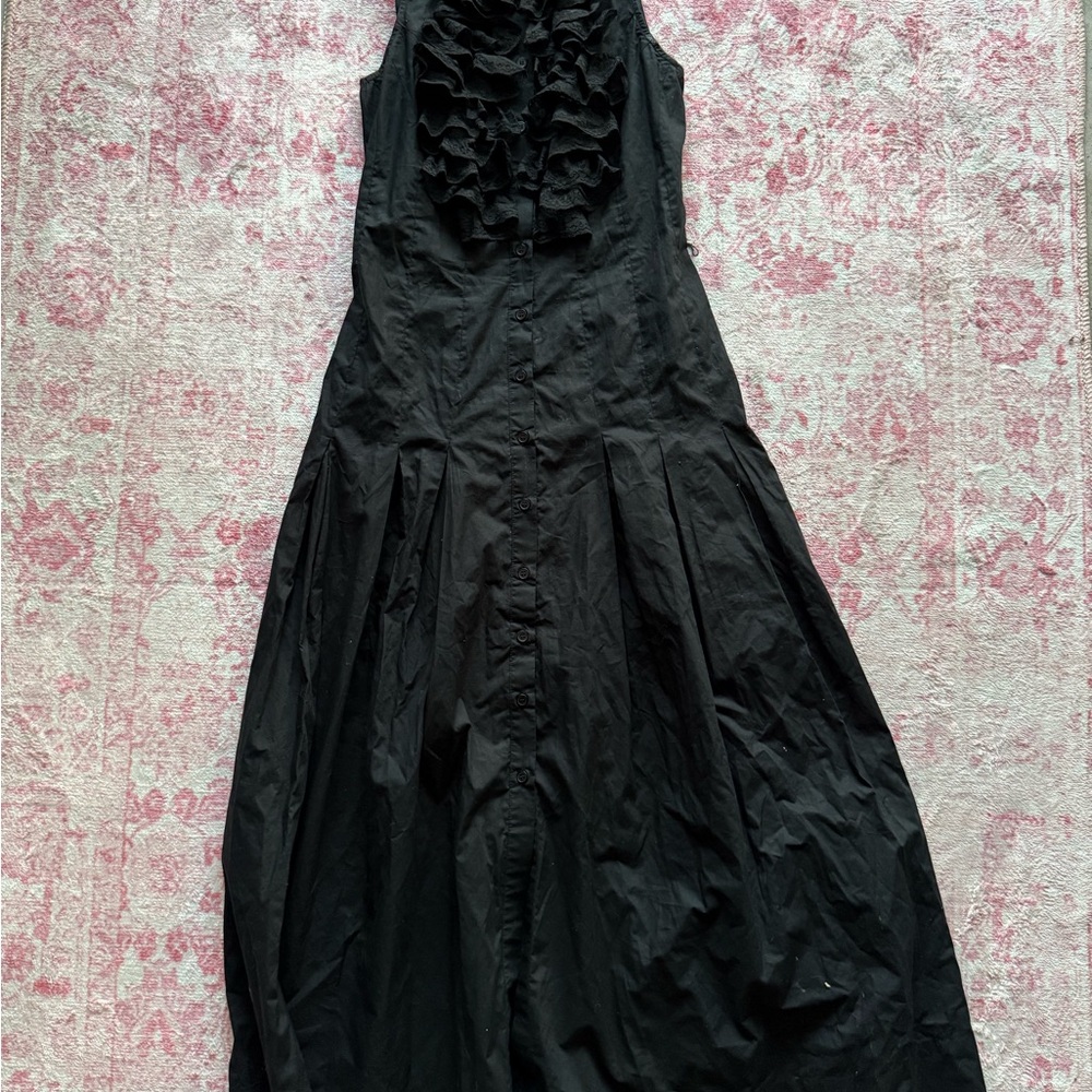 Newport News Black Ruffle-Front Sleeveless Maxi Dress